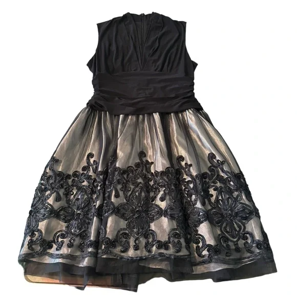 SLNY Floral Knee Length A Line Dress Sz 18 Navy Romantic Goth Whimsigoth Fairy - Picture 5 of 15